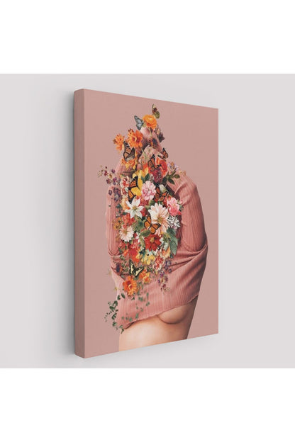 Soyunan Kadın Renkli Kelebekler ve Çiçekler Detaylı Tablo-6060