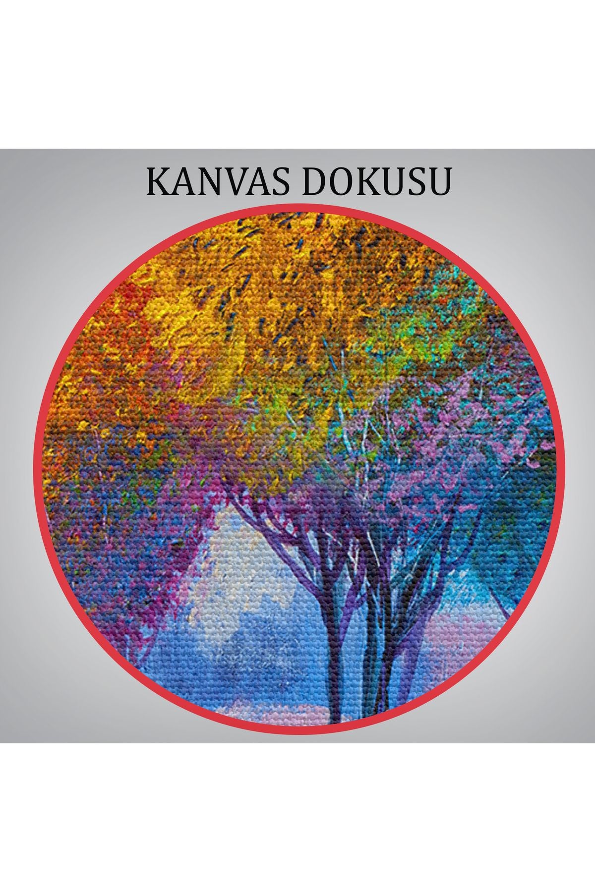 Renkli Ağaçlar Yağlıboya Görünüm Dekoratif Kanvas Duvar Tablosu-3608