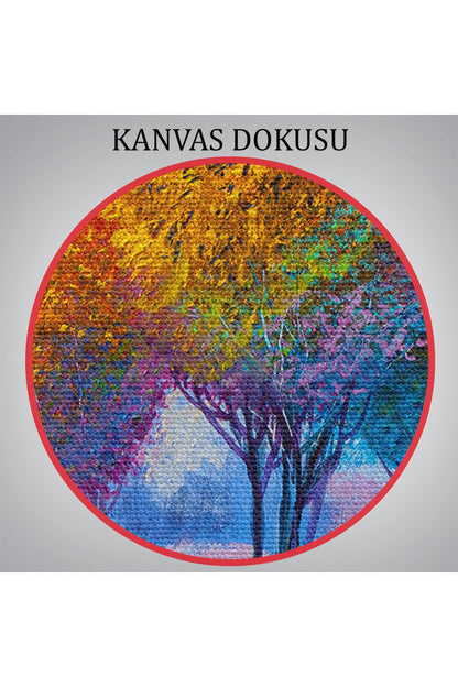 Renkli Ağaçlar Yağlıboya Görünüm Dekoratif Kanvas Duvar Tablosu-3608