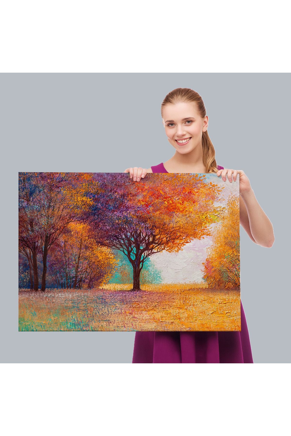 Sonbahar Manzarası Yağlıboya Görünüm Dekoratif Kanvas Duvar Tablosu-3748