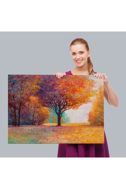 Sonbahar Manzarası Yağlıboya Görünüm Dekoratif Kanvas Duvar Tablosu-3748