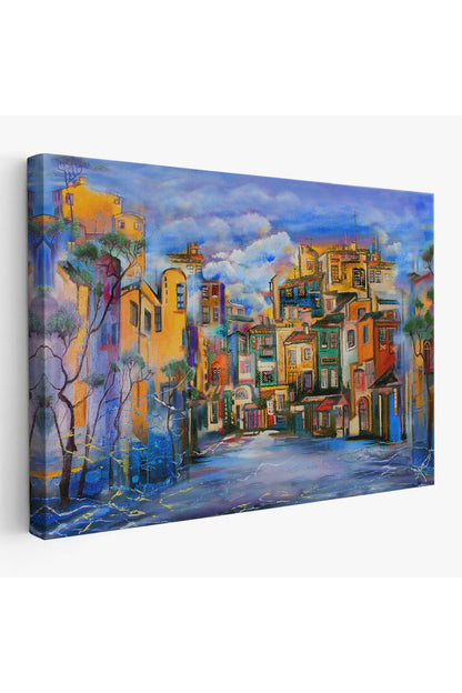 Bulutlu Avlu Yağlıboya Görünüm Dekoratif Kanvas Duvar Tablosu-3451