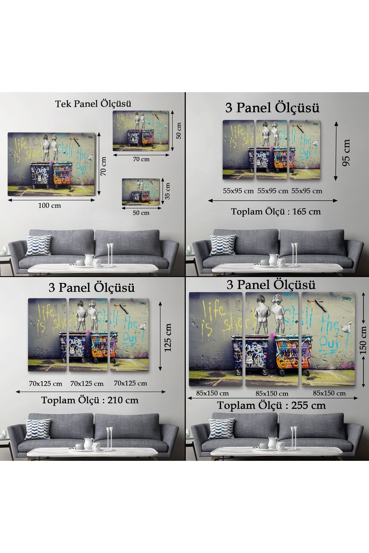 Bansky Çöp Kutusuna İşeyen Çocuklar Kanvas Tablosu / Hayat Kısa-5154
