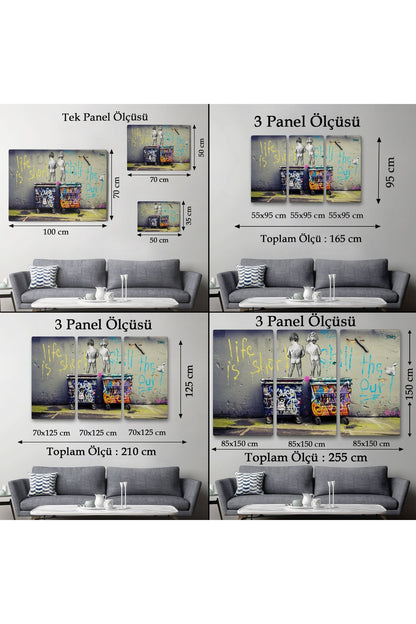Bansky Çöp Kutusuna İşeyen Çocuklar Kanvas Tablosu / Hayat Kısa-5154