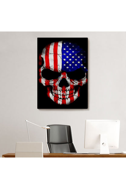 Amerika Bayrağı ve Kurukafa Dekoratif Duvar Tablosu-6356