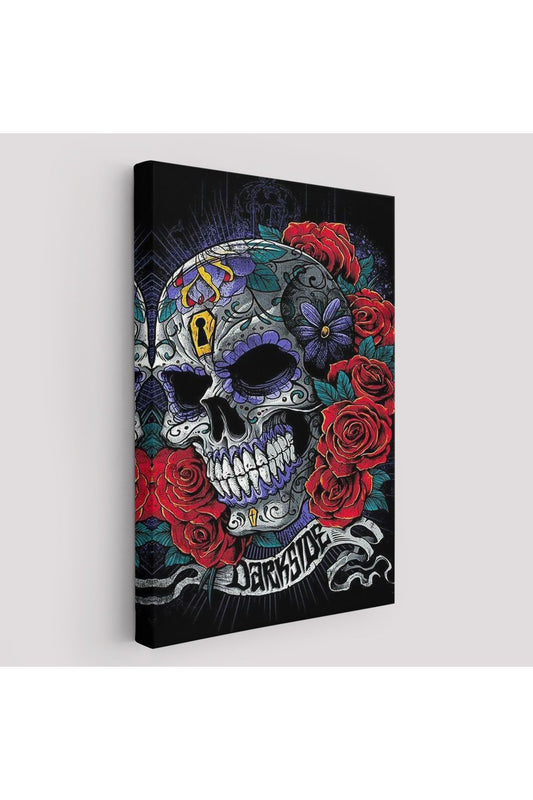 Renkli Çiçeklerle Kafatası Posteri, Şeker Kafatası Sanatsal Kanvas Tablo-5256