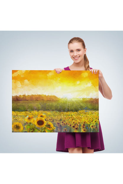 Ayçiçeği Tarlası Yağlıboya Görünüm Dekoratif Kanvas Tablo-3445