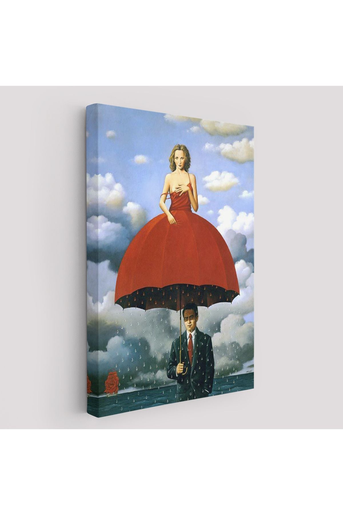 Dekoratif Kanvas Tablo, Duvar Tablosu-Sürreal Kırmızı Elbiseli Kadın 6022