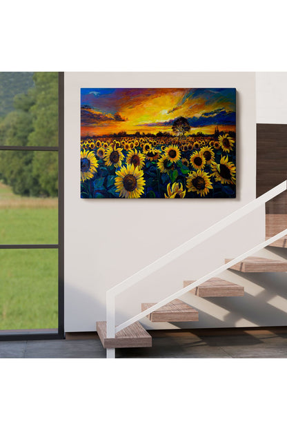 Ayçiçeği Tarlası Yağlıboya Görünüm Dekoratif Kanvas Duvar Tablosu-3751