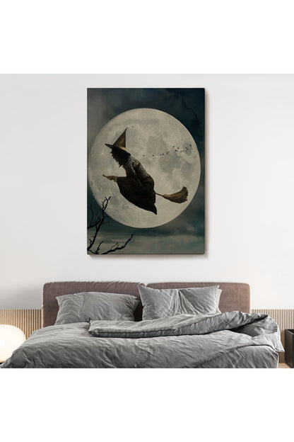 Süpürge İle Uçan Cadı, Cadılar Bayramı Helloven Duvar Tablosu -6481