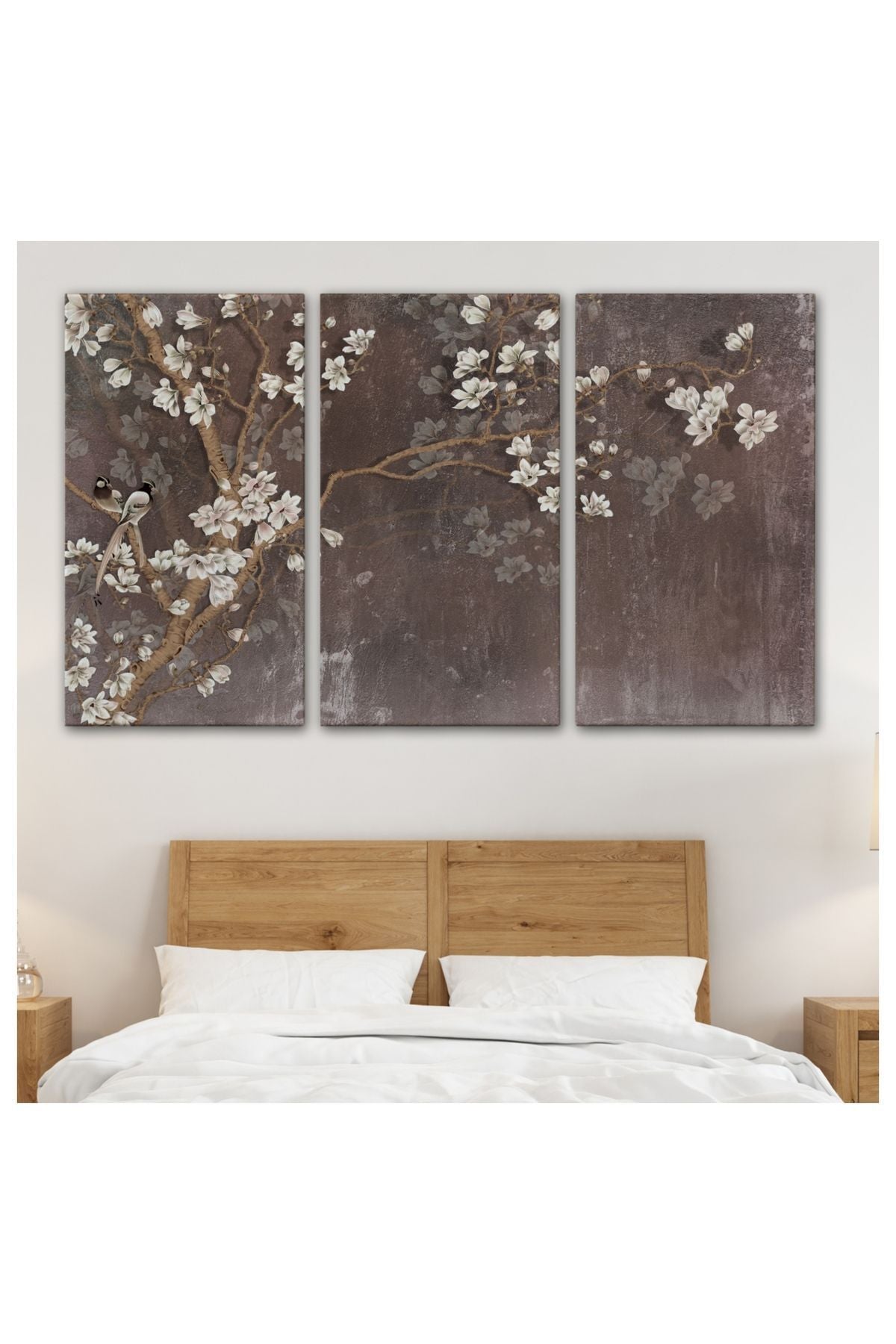 Kanvas, Duvar Tablosu, Dekoratif, Yağlıboya Görünüm Ağaçta Beyaz Çiçekler 3736 EGKNV