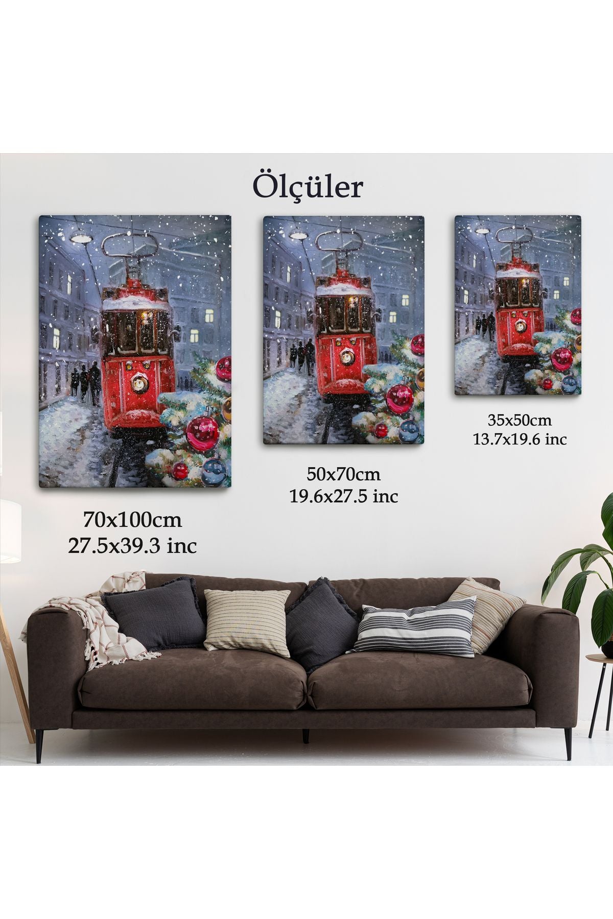 Karlar Arasındaki Kırmızı Tramvay Duvar Tablosu-6003