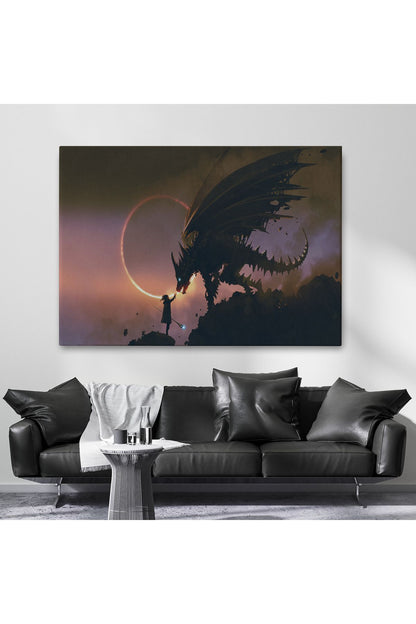 Ejderhasına El Uzatan Büyücü Sahnesi Dekoratif Tablo-3683