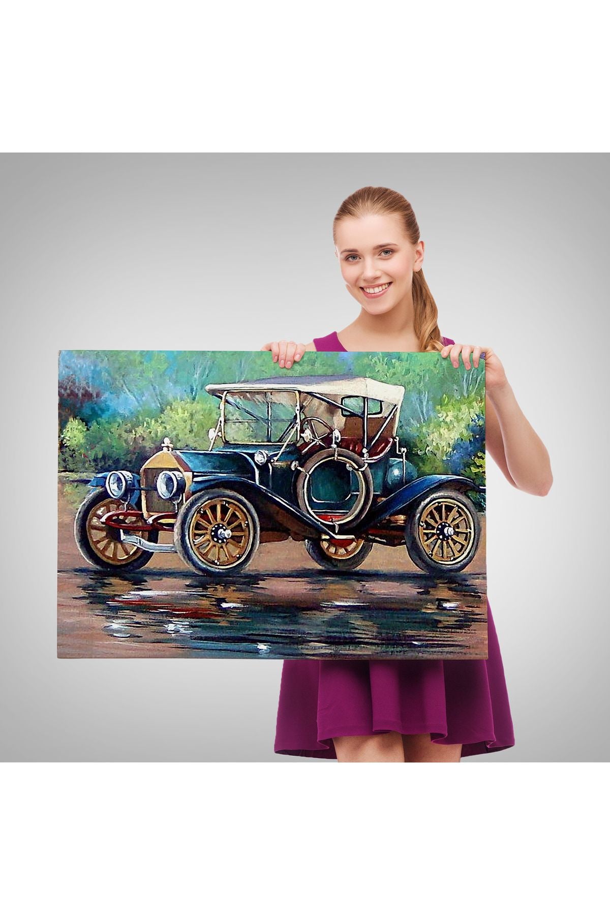 Tshp seri001 Eski Siyah Araba Yağlıboya Görünüm Dekoratif Kanvas Duvar Tablo-3520