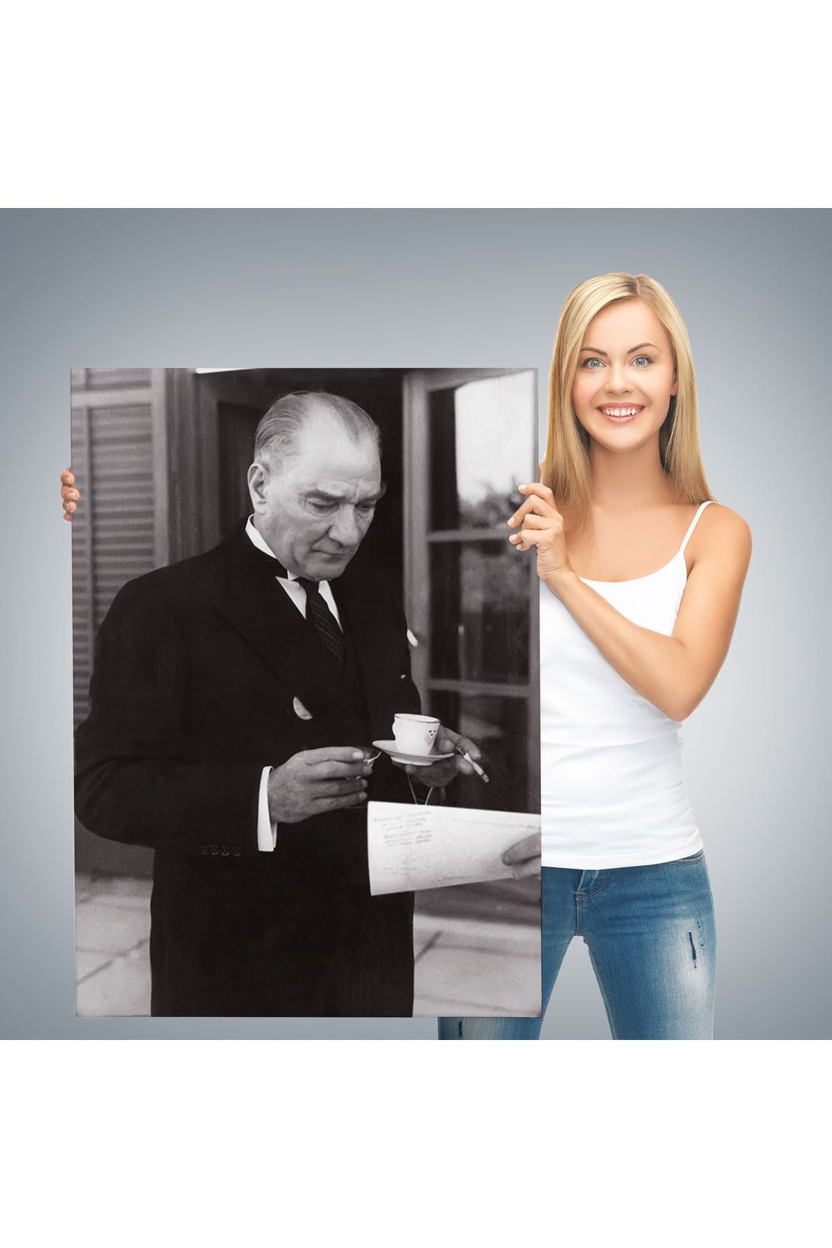 Atatürk Portre Tablosu Mustafa Kemal Atatürk Dikdörtgen Dekoratif Kanvas Tablo-FR-141