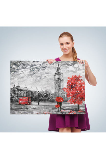 Londra Sokakları Yağlıboya Görünüm Dekoratif Kanvas Duvar Tablosu-3507