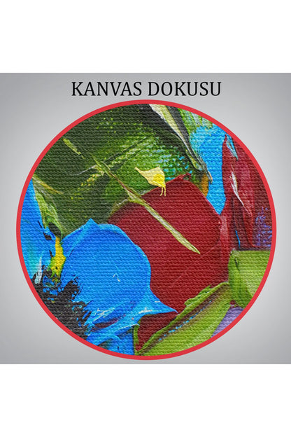 Renkli Çiçekler Yağlıboya Görünüm Dekoratif Kanvas Duvar Tablosu-3666