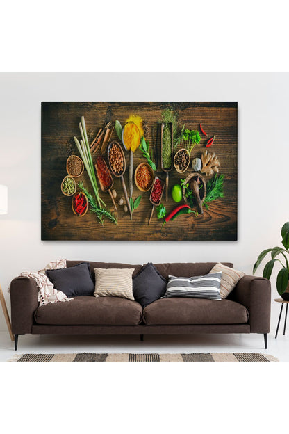 Mutfak Kesme Tahtası Üzerinde Baharatlar Kanvas Tablo-3586
