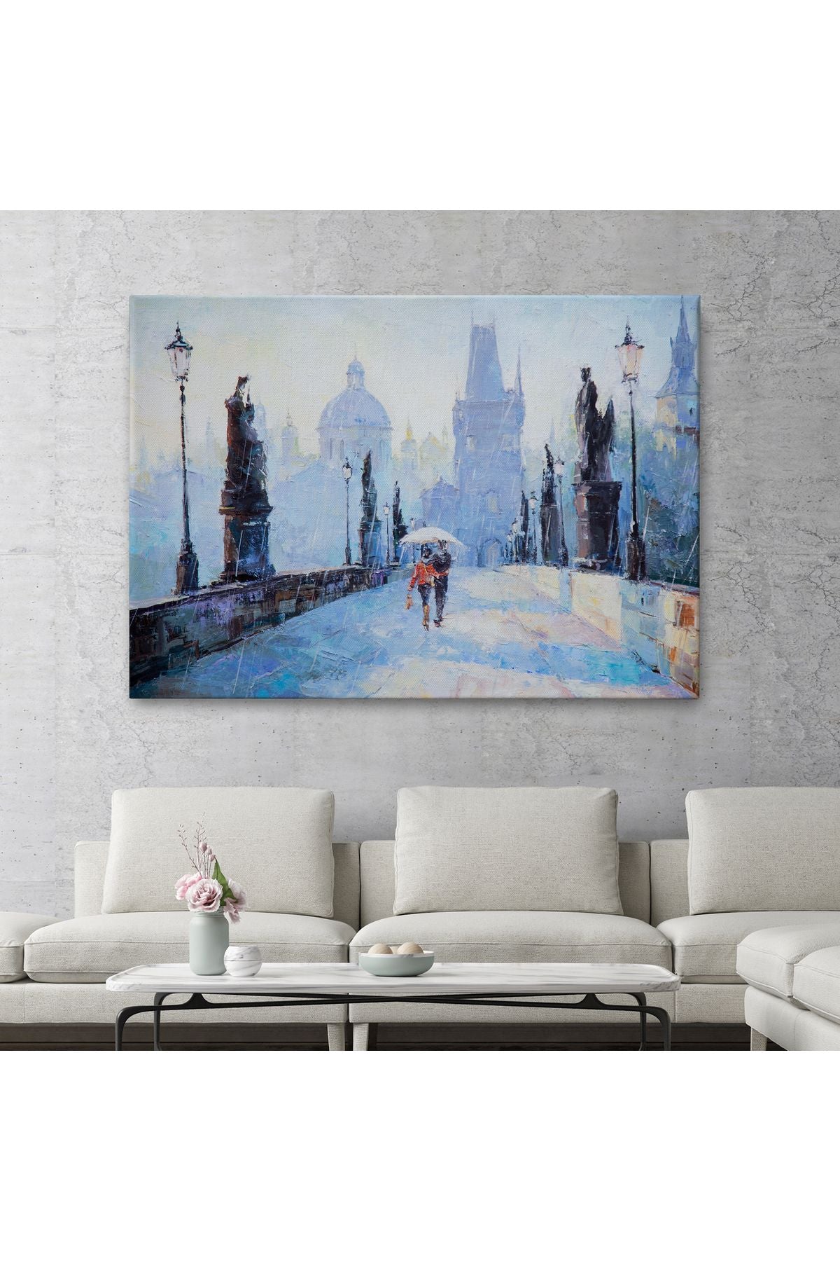 Şemsiye Altında Bir Çift Aşık Temalı Kanvas Duvar Tablosu-1187