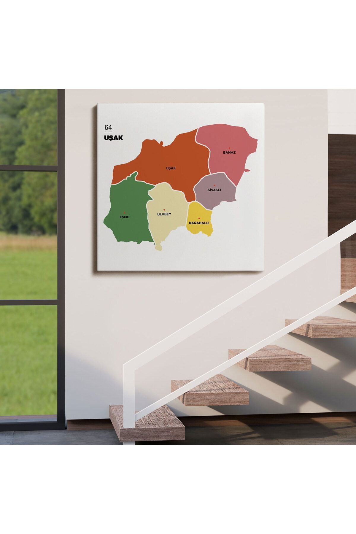 Uşak İli ve İlçeler Haritası Dekoratif Kanvas Tablo 1476