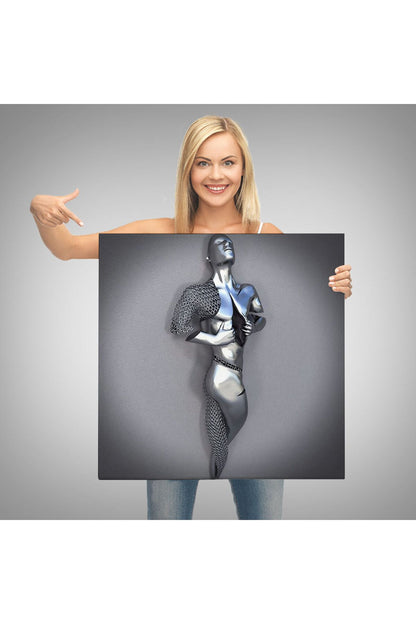 Romantik Beden, Aşk Sanatı, 3D Efekti Gümüş İnsan, Metalik Efektli Kanvas Tablo-5352