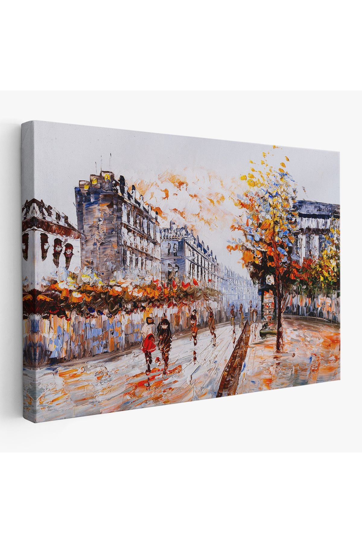Paris Sokakları Yağlıboya Görünüm Dekoratif Kanvas Duvar Tablosu-3483