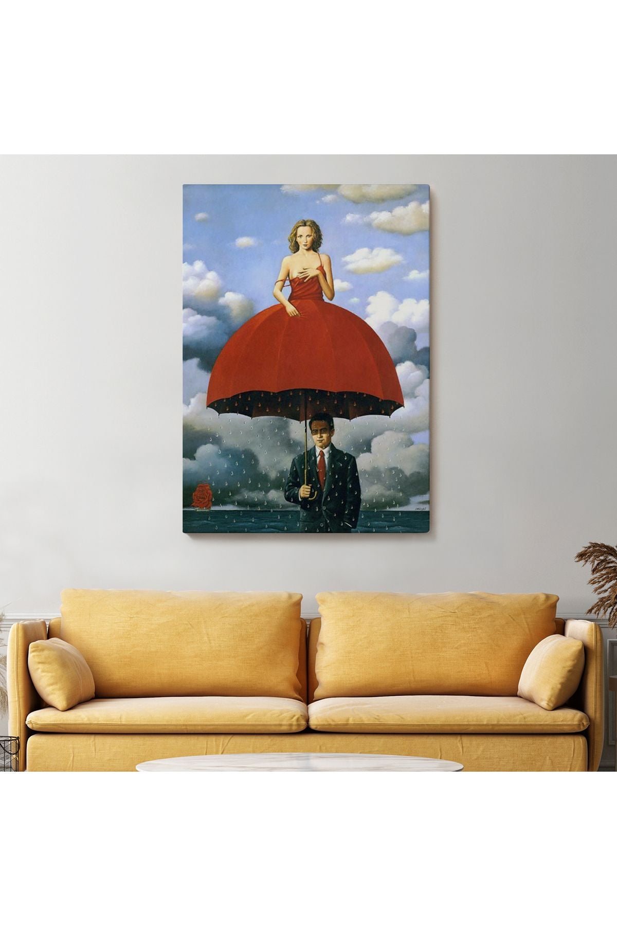 Dekoratif Kanvas Tablo, Duvar Tablosu-Sürreal Kırmızı Elbiseli Kadın 6022