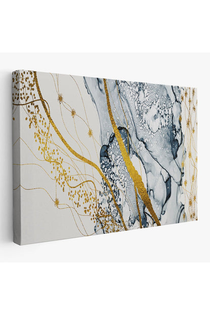db01shp seri Mavi ve Altın Sarısı Renklerınde Soyut Modern Kanvas Tablo-5033