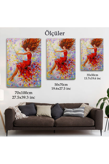 Salıncaktaki Kırmızı Elbiseli Kız Tablosu-6317