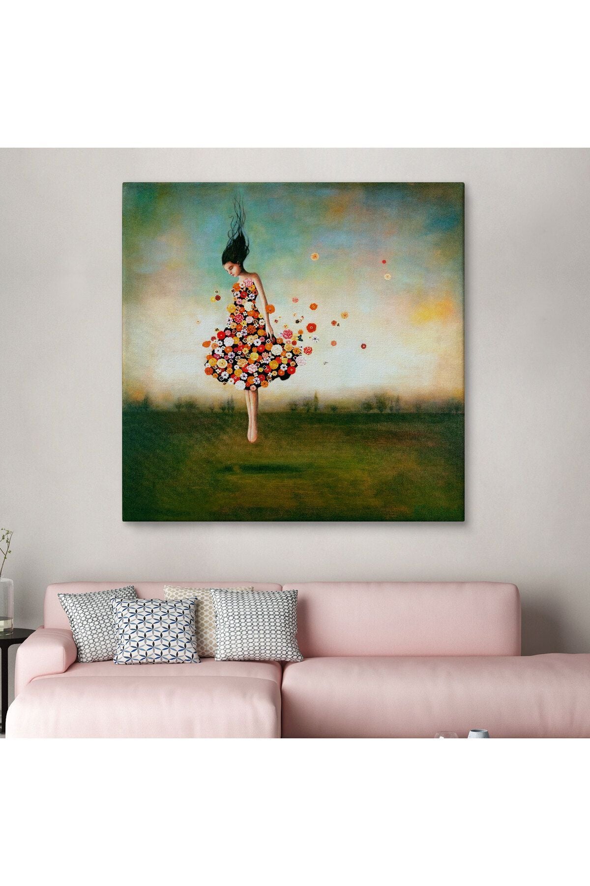 Çiçek Elbiseli Kız Kanvas Tablo-5889