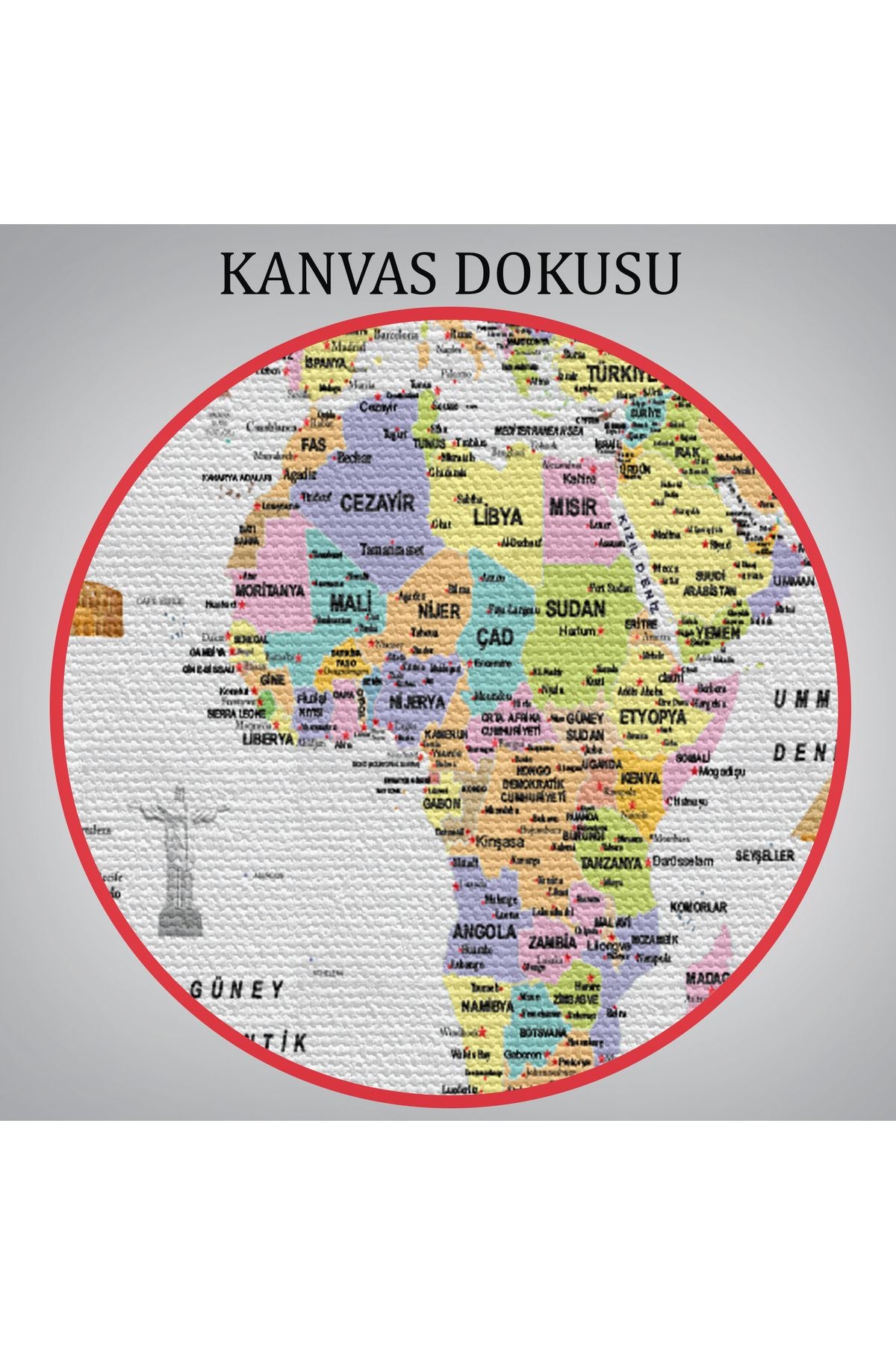 Türkçe Dünya Haritası Ayrıntılı Eğitici Sembollü Bayraklı Dekoratif Kanvas Tablo 2846