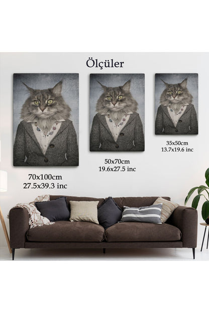 Özel Tasarım Kedi Kafalı İnsan Kanvas Tablo-4985
