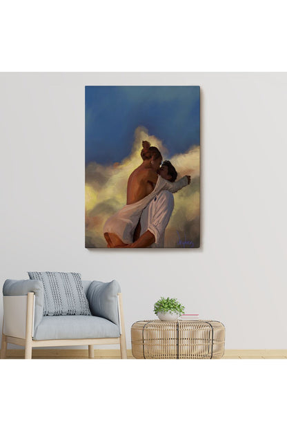 Öpüşen Çift Beyaz, Ekbiseli Sexi Kadın Duvar Tablosu-6102