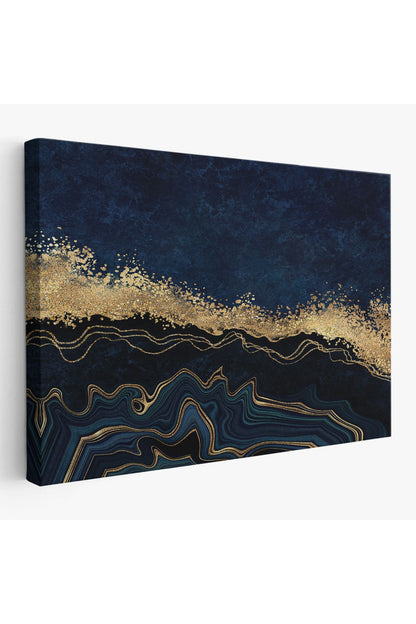 Mavi ve Gold'un Müthiş Uyumu Mermer Görünümlü Modern Kanvas Tablo-5062