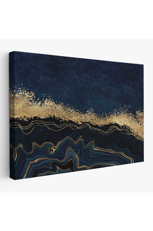 Mavi ve Gold'un Müthiş Uyumu Mermer Görünümlü Modern Kanvas Tablo-5062