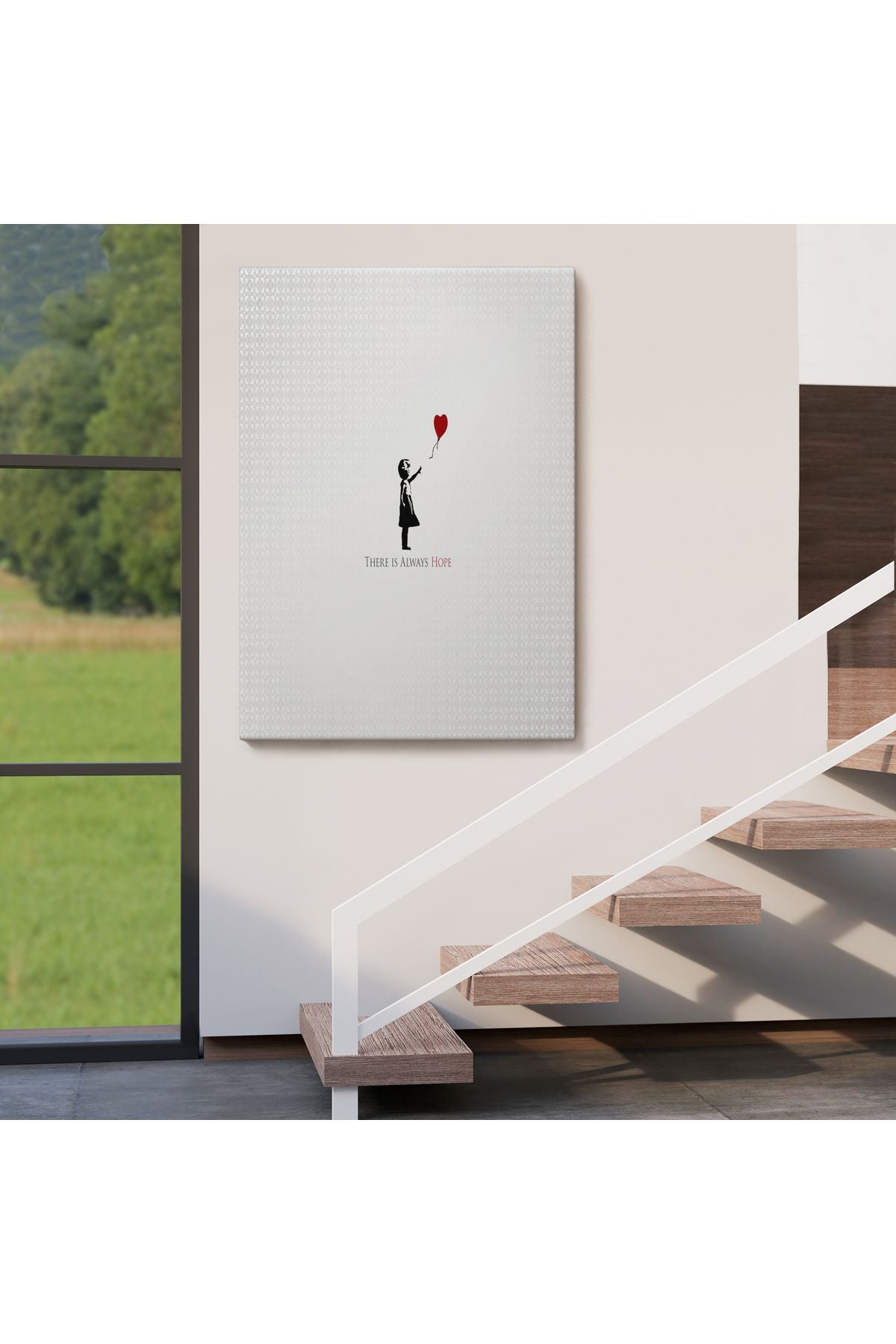 Her Zaman Umut Vardır Yazan Kanvas Tablo, Kırmızı Balonlu Kız ,Banksy Grafitti Sokak Sanatı-5135