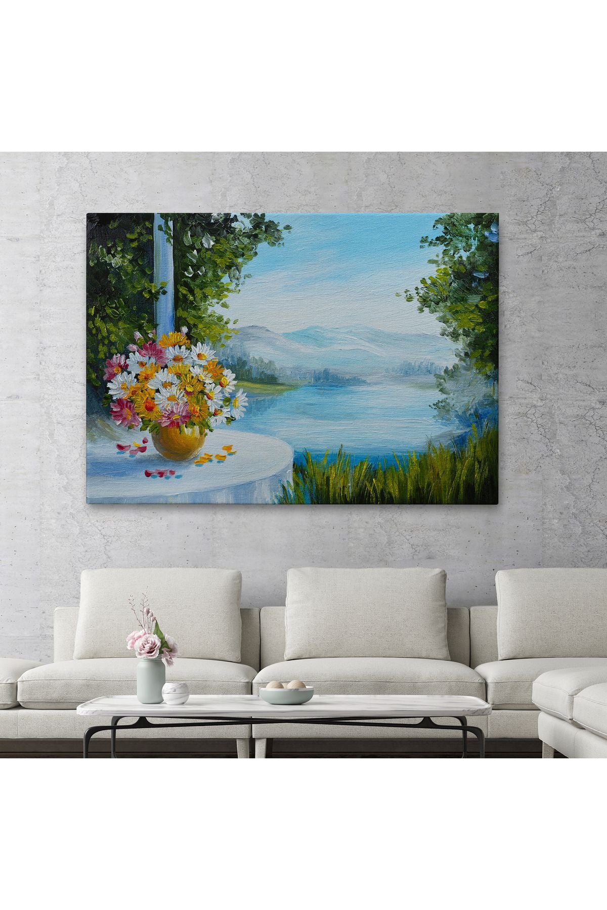 Yaz Deniz Manzarası Yağlıboya Görünüm Dekoratif Kanvas Duvar Tablosu-3498