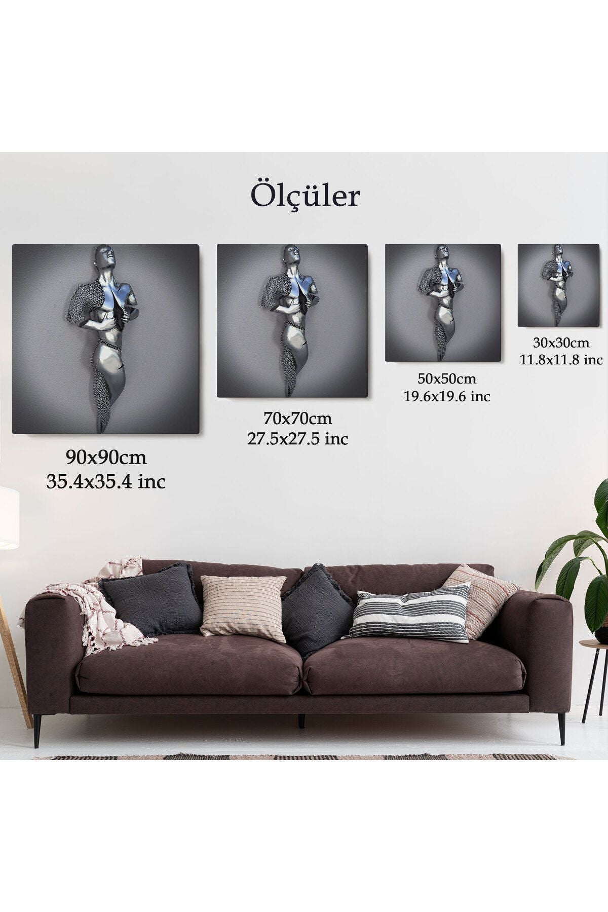 Romantik Beden, Aşk Sanatı, 3D Efekti Gümüş İnsan, Metalik Efektli Kanvas Tablo-5352