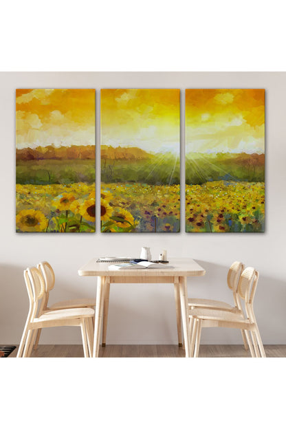 Ayçiçeği Tarlası Yağlıboya Görünüm Dekoratif Kanvas Tablo-3445