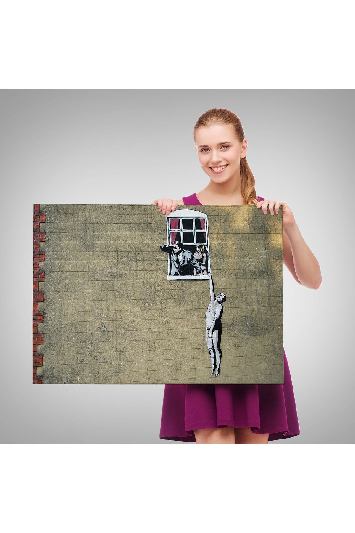 Banksy, Kocası Tarafından Basılan Kadın Kanvas Tablo-5093