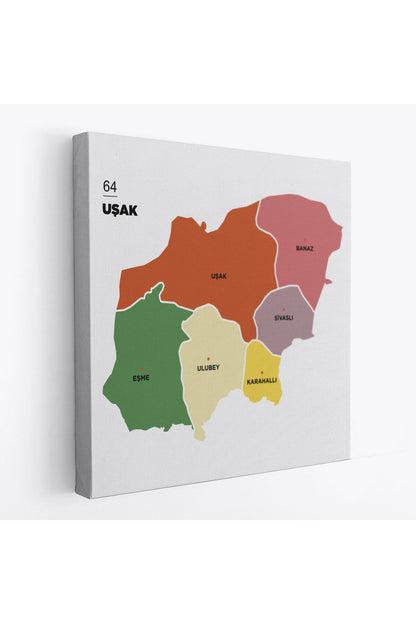 Uşak İli ve İlçeler Haritası Dekoratif Kanvas Tablo 1476