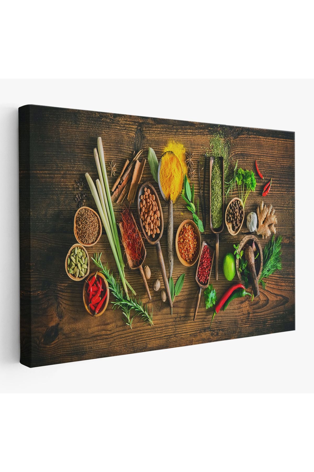 Mutfak Kesme Tahtası Üzerinde Baharatlar Kanvas Tablo-3586