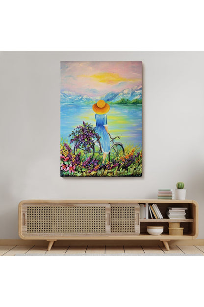 Göl Kenarındaki Bisikletli Kız Dekoratif Duvar Tablosu-6135