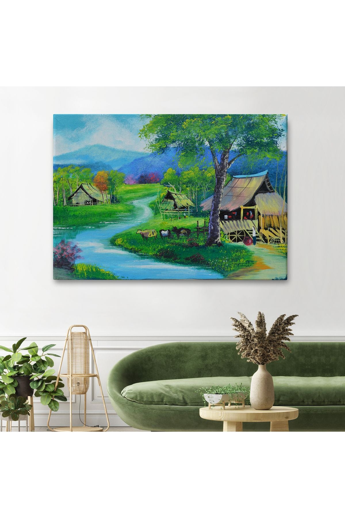 SZ KVS1-Dekoratif Duvar Tablosu-Taşra Köy Manzarası Tayland Kanvas Tablo 3478