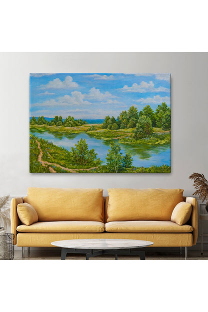 Rusya Nehri Yağlıboya Görünüm Dekoratif Kanvas Duvar Tablosu-3619