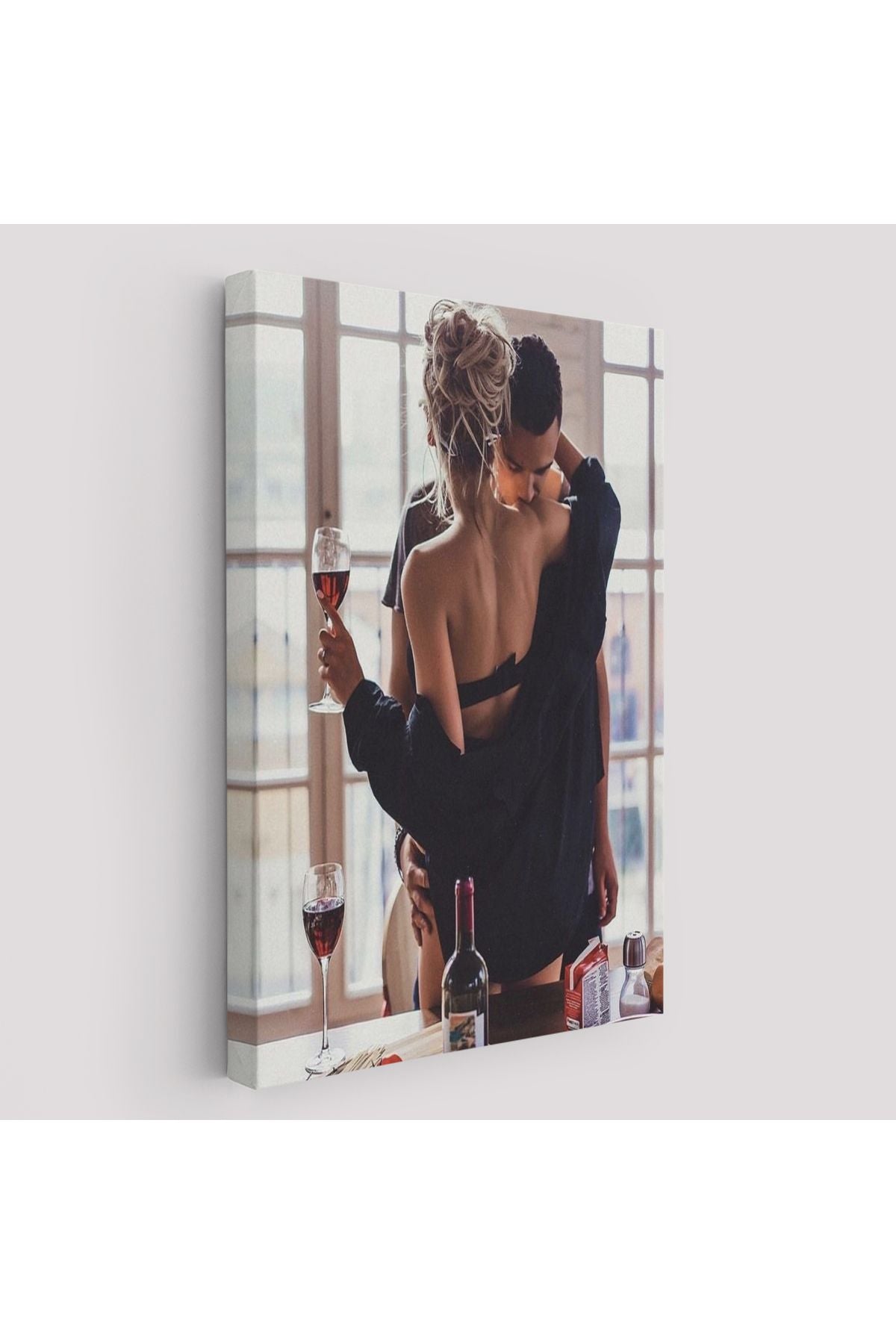Kırmızı Şarap İçen Sevgililer Dekoratif Duvar Tablosu-6158