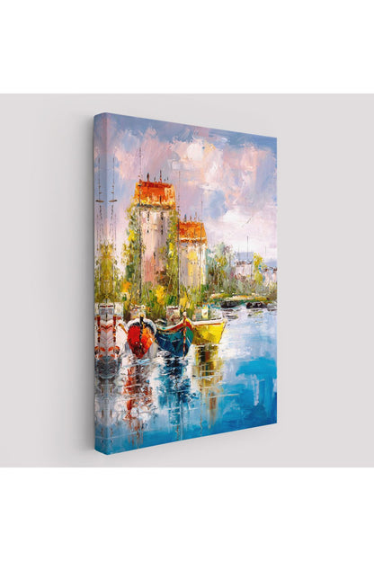 Liman Manzarası Yağlıboya Görünüm Dekoratif Kanvas Duvar Tablosu-5931