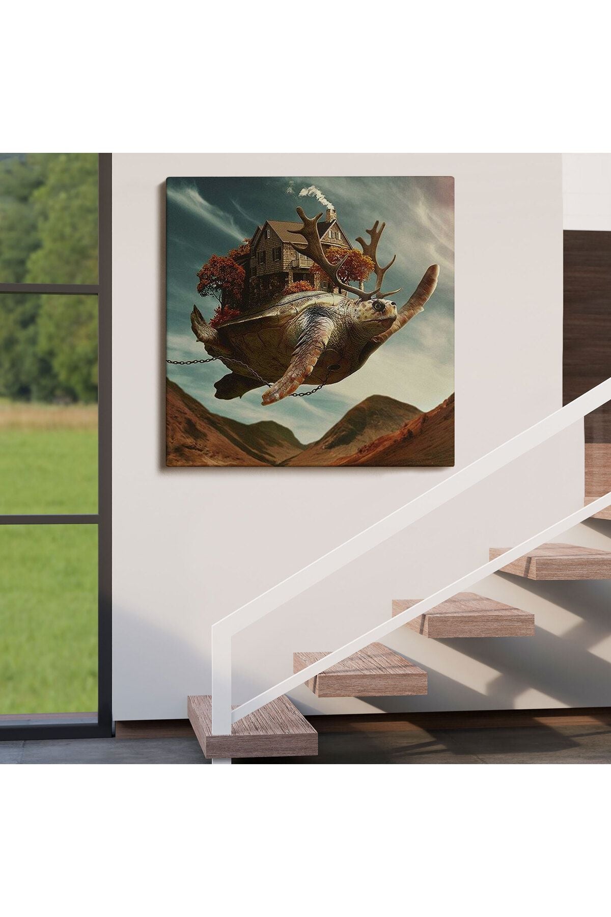 Evini Sırtında Taşıyan Uçan Kaplunbağa Sürreal Tablo-5868