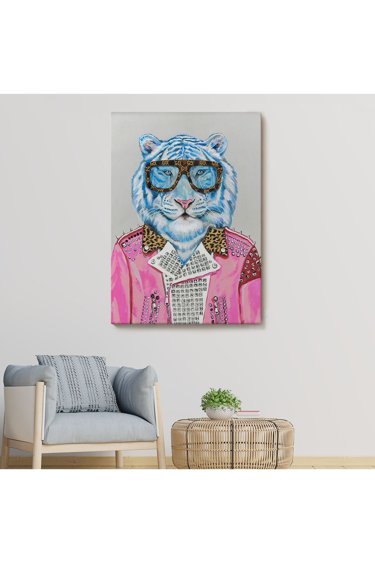 SZ KVS1-Dekoratif Duvar Tablosu-Pembe Ceketli Kaplan Kanvas Tablo 6156