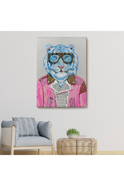 SZ KVS1-Dekoratif Duvar Tablosu-Pembe Ceketli Kaplan Kanvas Tablo 6156